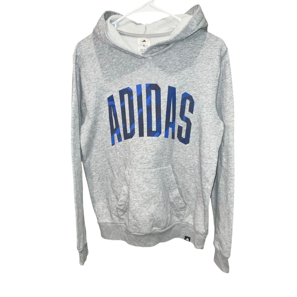 Adidas Grey and Blue Heather Fleece Pullover Hoodie Size XL